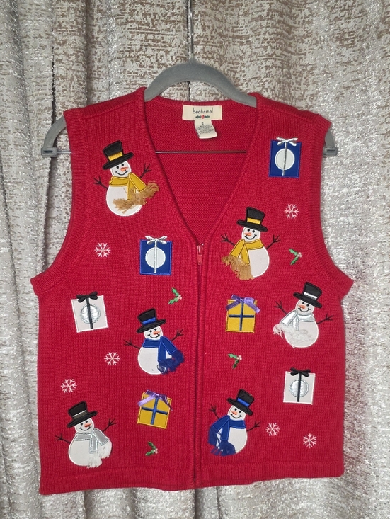 Bechamel Sweaters - Bechamel Red Knit Holiday Sweater Vest Size S
